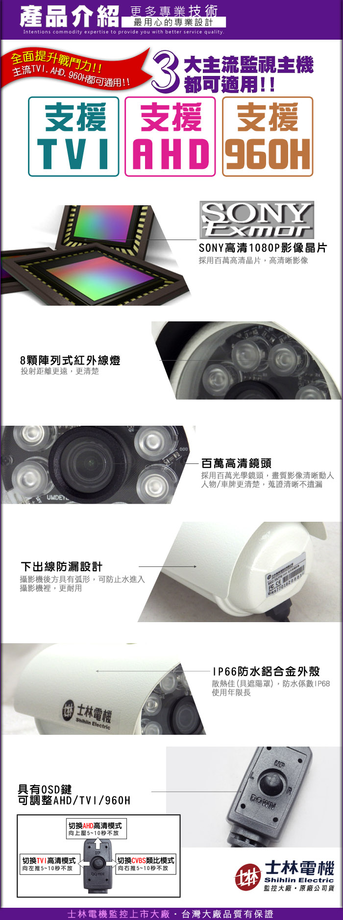 監視器攝影機 KINGNET AHD 1080P 士林電機 8顆陣列式防水紅外線燈 TVI