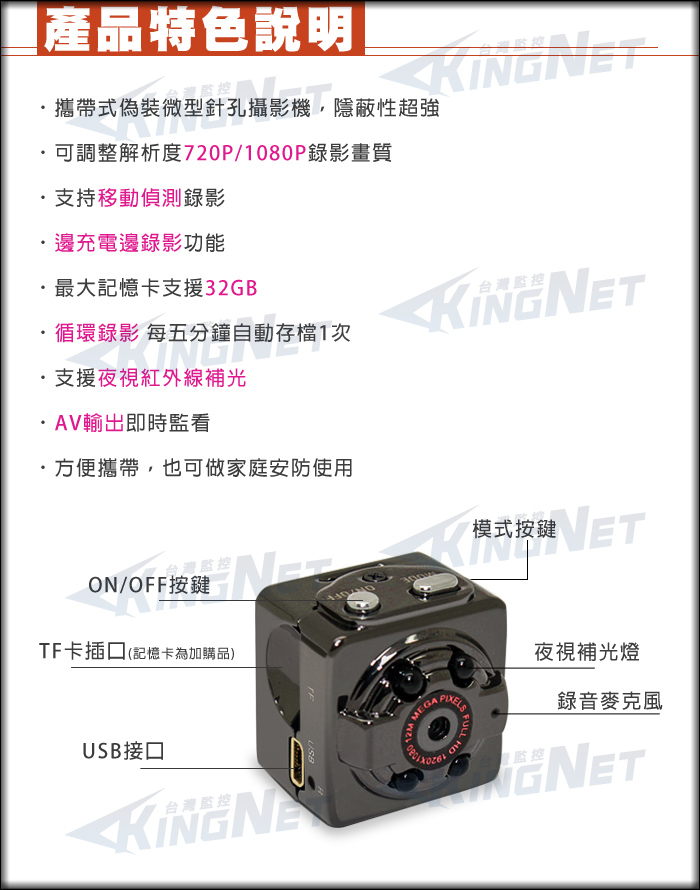 監視器攝影機 KINGNET 1080P 迷你骰子型針孔攝影機 紅外線補光 針孔密錄器 攝像頭 商業談判