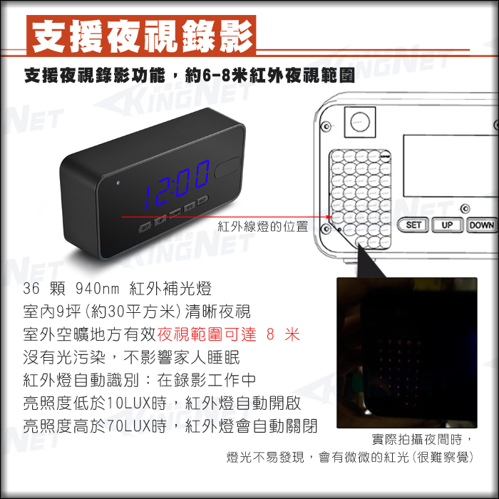 監視器攝影機 KINGNETFull HD 1080P 人體感測錄影 PIR 溫度偵測錄影 微型針孔密錄器 偽裝時鐘型