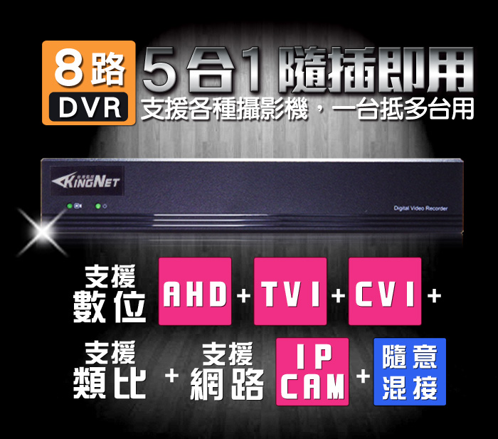 監視器攝影機 KINGNET AHD 1440P 8路主機DVR 8路4聲 400萬 1080P 支援AHD/TVI/CVI/960H