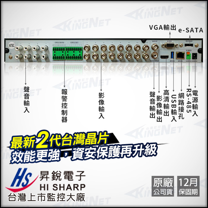 VGAeSATA RS-485輸出USB-最新2代台灣晶片效能更強,資安保護再升級 昇銳電子HI SHARP台灣上市監控大廠|原廠 12月|公司貨保固期